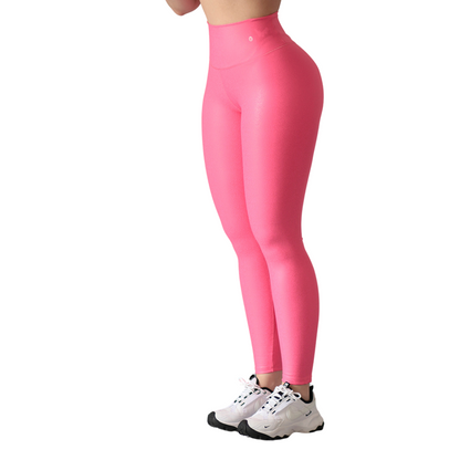 Leggings Deportivos para Mujer Fitness:  Efecto Push Up, Cintura Alta, Textil Lycra Transpirable con Destellos Reflectantes✨ y Relieves de Mini Print, Color Rosa Neon | Adriana Olimpo