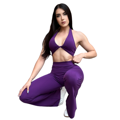 Top para Mujer Fitness: Twist Alto Impacto, Textil Liso, Transpirable, Color Uva | Adriana Olimpo