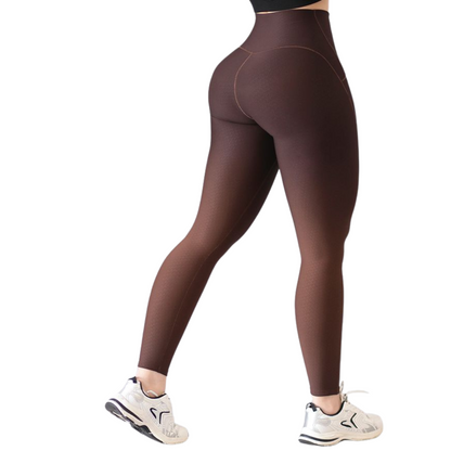 Leggings Deportivos para Mujer Fitness:  Efecto Básico, Cintura Alta, Textil Lycra Transpirable con Relieves You, Color Chocolate Degradado | Adriana Olimpo