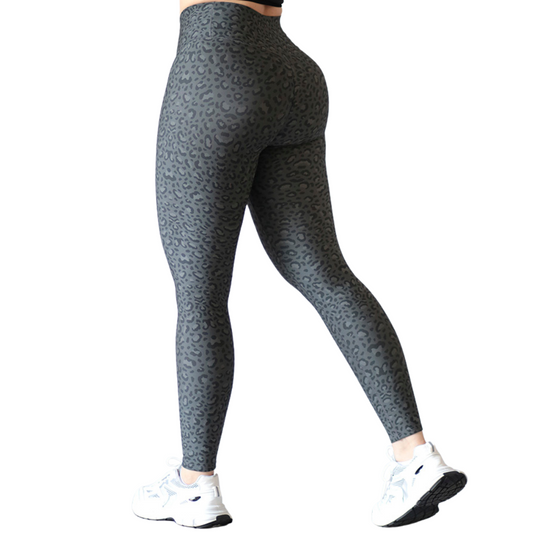 Leggings Deportivos para Mujer Fitness: Efecto Push Up, Cintura Alta, Textil Lycra Transpirable con Acabado Liso, Color Gris Print | Adriana Olimpo