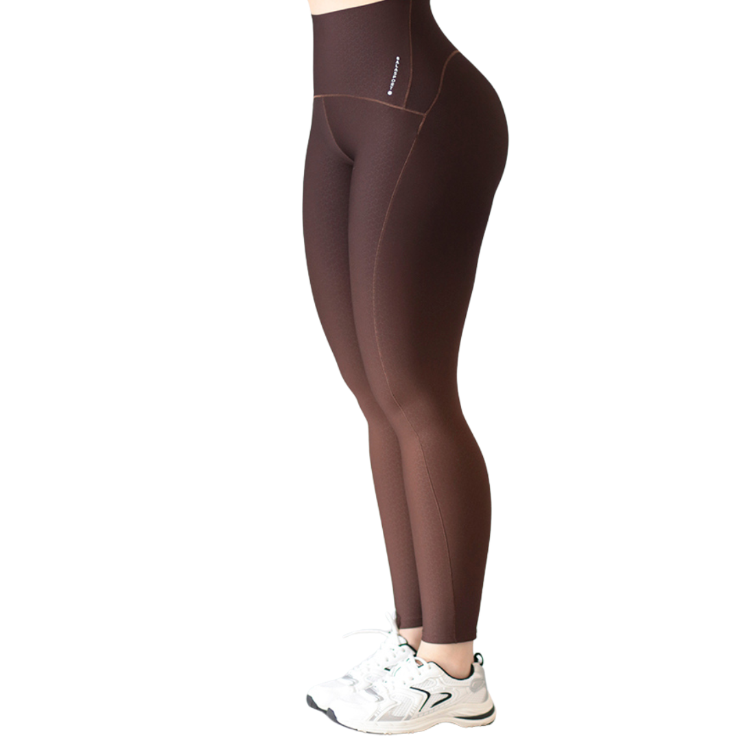 Leggings Deportivos para Mujer Fitness:  Efecto Básico, Cintura Alta, Textil Lycra Transpirable con Relieves You, Color Chocolate Degradado | Adriana Olimpo