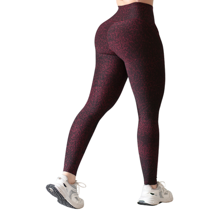 Leggings Deportivos para Mujer Fitness: Efecto Básico, Cintura Alta, Textil Lycra Transpirable con Acabado Liso Chispeado, Color Tinto | Adriana Olimpo