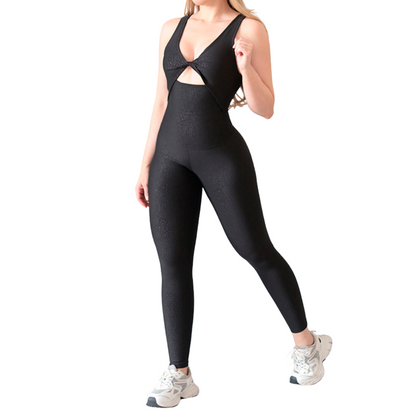 Enterizo Deportivo para Mujer Fitness: Efecto Basico, Transpirable Textil Lycran Acabado Texturizado Arena, Color Negro | Adriana Olimpo