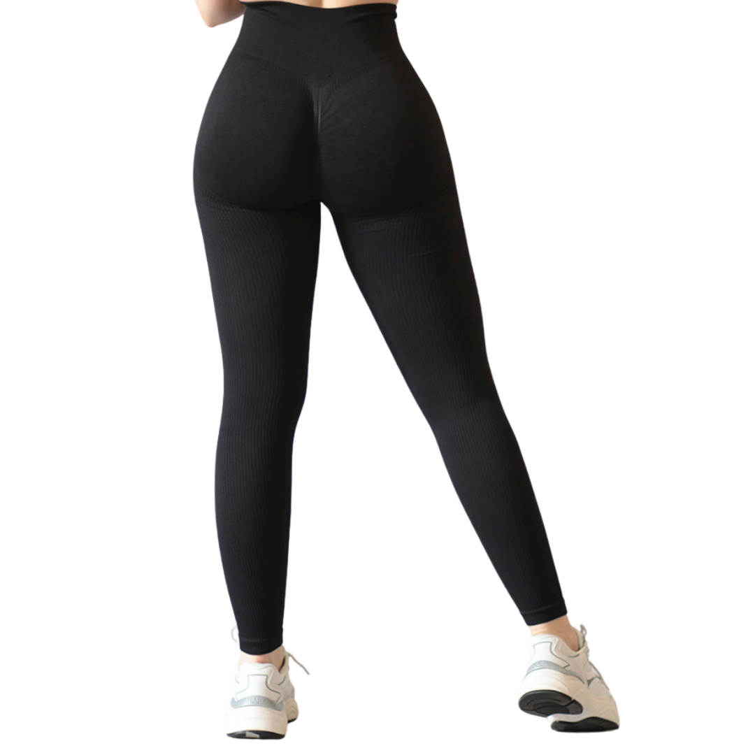 Leggings Deportivos para Mujer Fitness: Efecto Push Up, Cintura Alta, Textil Tejido Seamless Transpirable, Negro | Adriana Olimpo