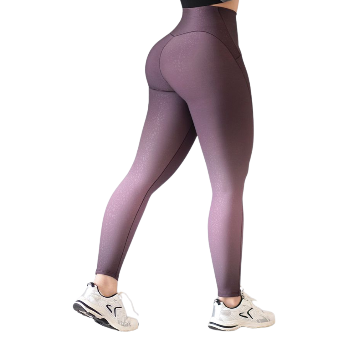 Leggings Deportivos para Mujer Fitness:  Efecto Básico, Cintura Alta, Textil Lycra Transpirable con Relieves Mini Print, Color Lilas Degradado | Adriana Olimpo