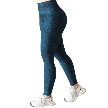 Leggings Deportivos para Mujer Fitness: Efecto Básico, Cintura Alta, Textil Lycra Transpirable con Acabado Liso Chispeado, Color Azul | Adriana Olimpo