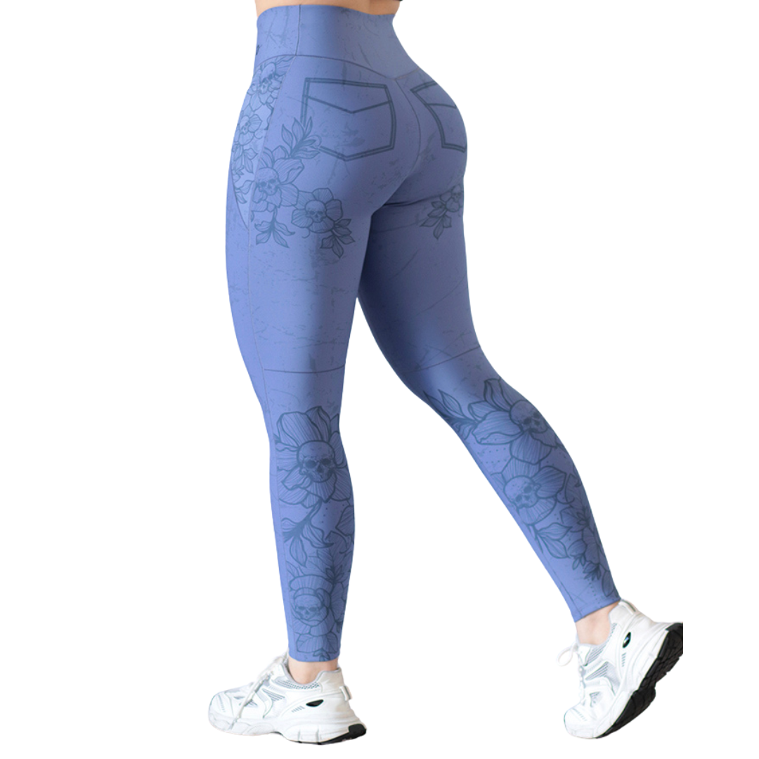 Leggings Deportivos para Mujer Fitness: Efecto Básico, Cintura Alta, Textil Lycra Transpirable con Acabado Liso, Color Azul | Adriana Olimpo