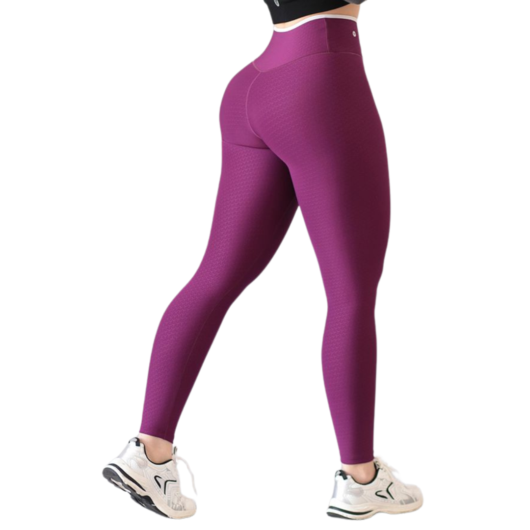 Leggings Deportivos para Mujer Fitness:  Efecto Básico, Cintura Alta, Textil Lycra Transpirable con Relieves You, Color Morada | Adriana Olimpo