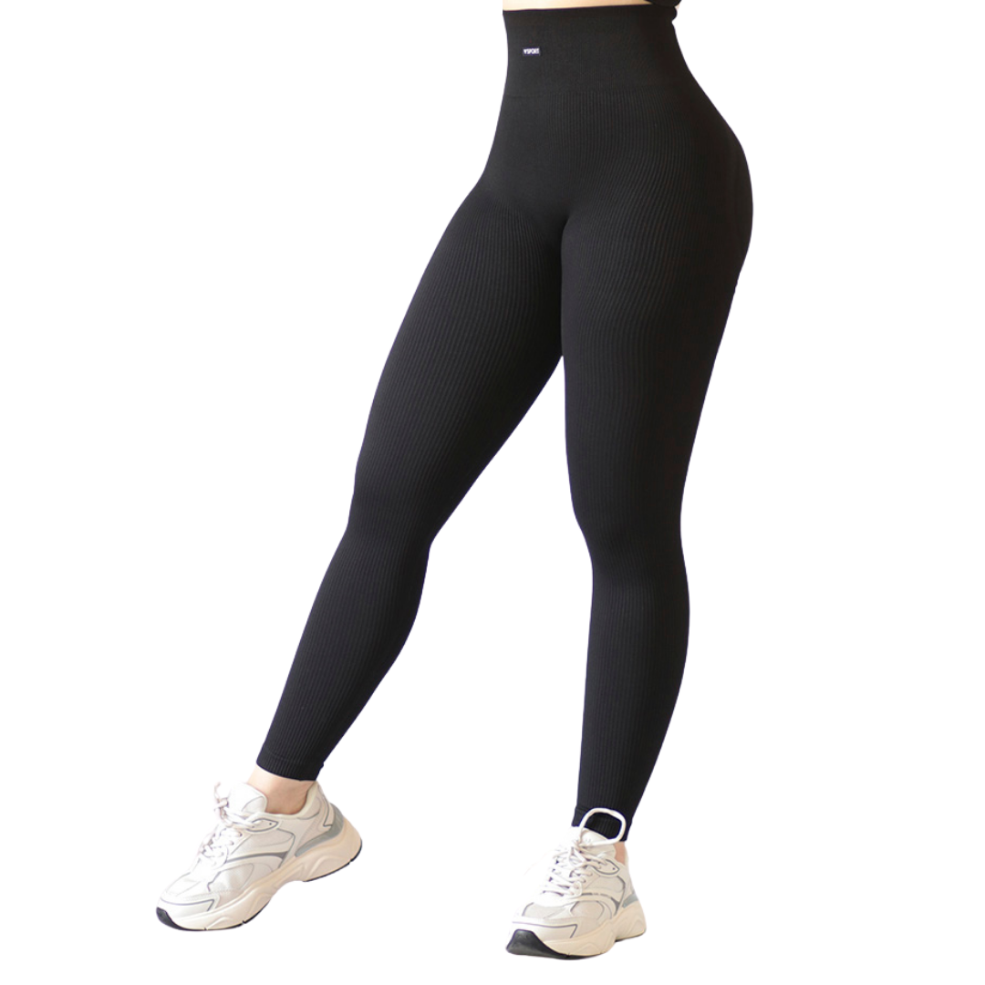 Leggings Deportivos para Mujer Fitness: Efecto Push Up, Cintura Alta, Textil Tejido Seamless Transpirable, Negro | Adriana Olimpo