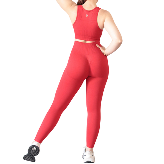 Conjunto Deportivos para Mujer Fitness: Efecto Push Up Ajuste Perfecto, Textil Tejido Transpirable Seamless, Color Rojo | Adriana Olimpo