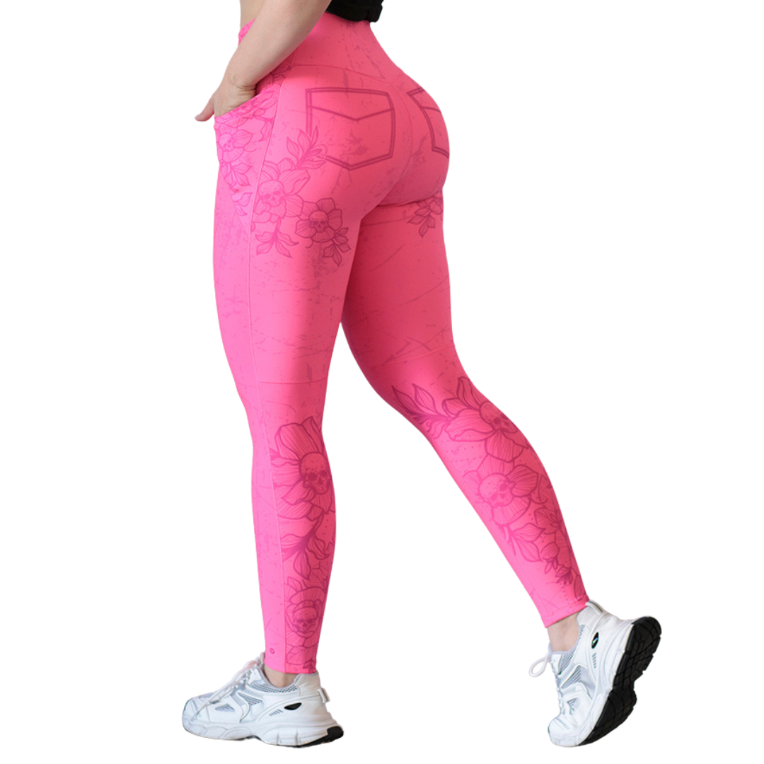 Leggings Deportivos para Mujer Fitness: Efecto Básico, Cintura Alta, Textil Lycra Transpirable con Acabado Liso, Color Rosa Neón | Adriana Olimpo