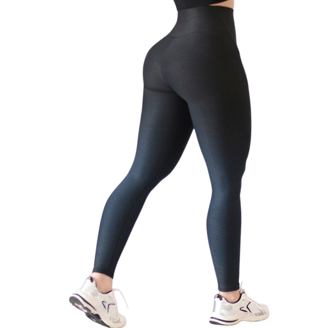 Leggings Deportivos para Mujer Fitness:  Efecto Básico, Cintura Alta, Textil Lycra Transpirable con Relieves Craquel, Color Negro-Azul Degradado | Adriana Olimpo