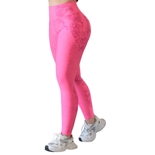 Leggings Deportivos para Mujer Fitness: Efecto Básico, Cintura Alta, Textil Lycra Transpirable con Acabado Liso, Color Rosa Neón | Adriana Olimpo