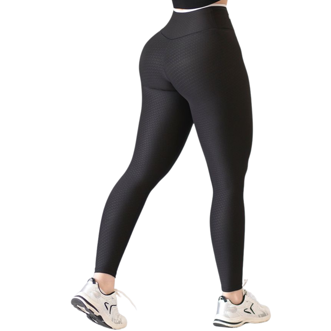 Leggings Deportivos para Mujer Fitness:  Efecto Básico, Cintura Alta, Textil Lycra Transpirable con Relieves You, Color Negro | Adriana Olimpo