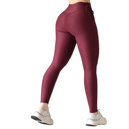 Leggings Deportivos para Mujer Fitness: Efecto Básico, Cintura Alta, Textil Lycra Transpirable con Relieves Craquelado, Tinto | Adriana Olimpo