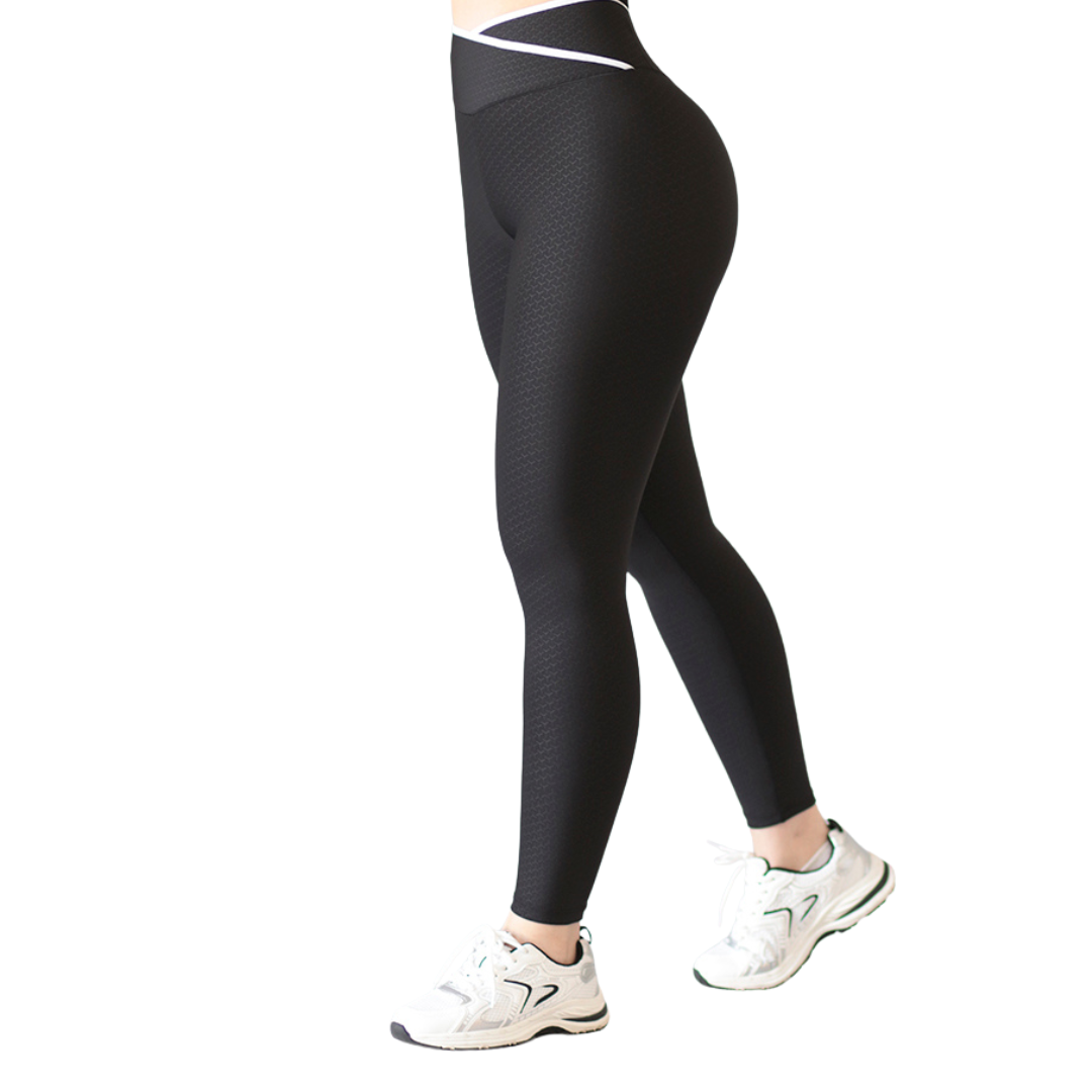 Leggings Deportivos para Mujer Fitness:  Efecto Básico, Cintura Alta, Textil Lycra Transpirable con Relieves You, Color Negro | Adriana Olimpo