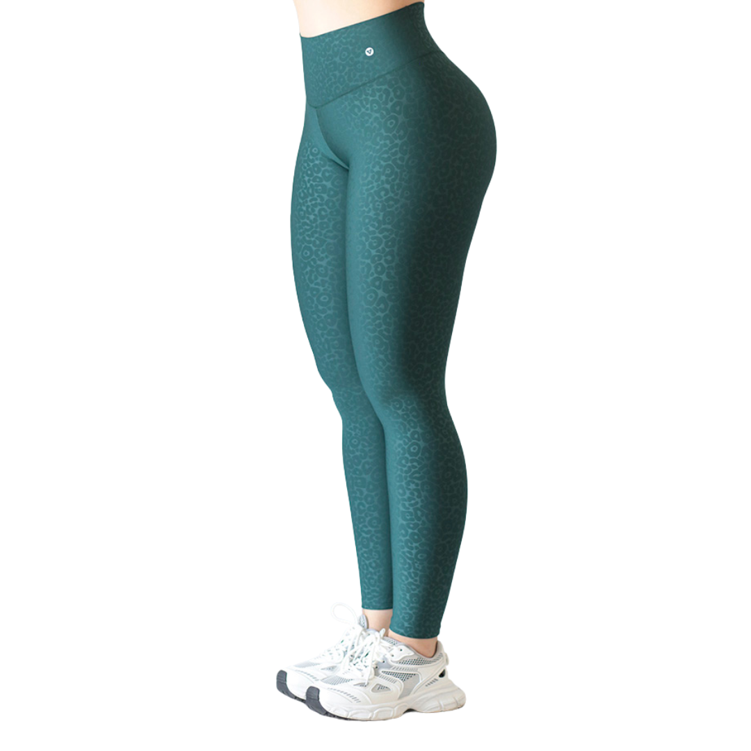 Leggings Deportivos para Mujer Fitness: Efecto Push Up, Cintura Alta, Textil Lycra Transpirable Texturizado con Relieves Print, Color Verde | Adriana Olimpo