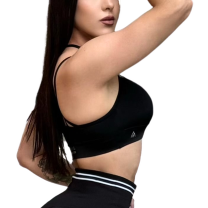 Top para Mujer Fitness: Efecto Alto Impacto, Ajuste Perfecto, Textil Liso Transpirable, Color Negro Profundo | Adriana Olimpo