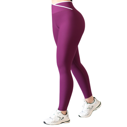 Leggings Deportivos para Mujer Fitness:  Efecto Básico, Cintura Alta, Textil Lycra Transpirable con Relieves You, Color Morada | Adriana Olimpo