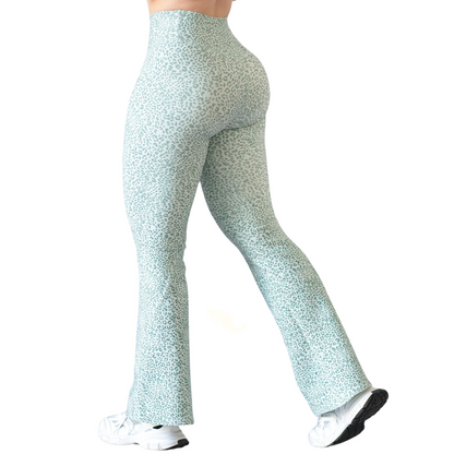 Leggings Deportivos para Mujer Fitness: Efecto Básico, Cintura Alta, Textil Lycra Transpirable con Acabado Liso Mini Print, Color Menta | Adriana Olimpo