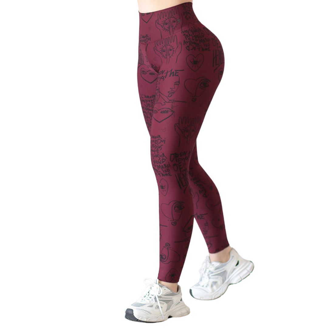 Leggings Deportivos para Mujer Fitness: Efecto Push Up, Cintura Alta, Textil Lycra Transpirable con Acabado Liso, Color Tinto Retro | Adriana Olimpo