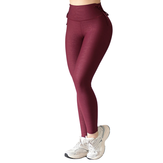 Leggings Deportivos para Mujer Fitness: Efecto Básico, Cintura Alta, Textil Lycra Transpirable con Relieves Craquelado, Tinto | Adriana Olimpo