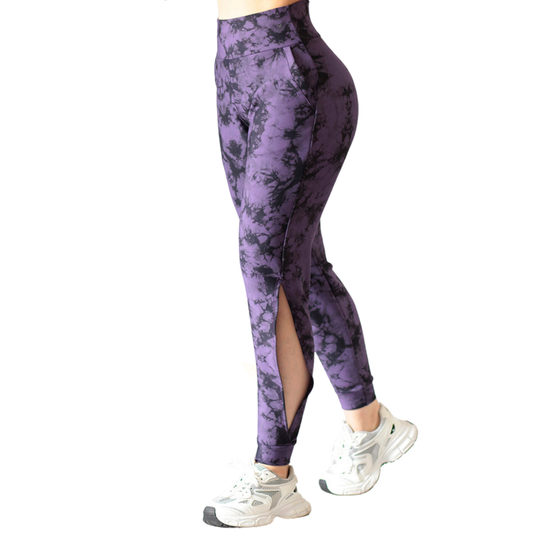 Pans Deportivos para Mujer Fitness: Efecto Básico, Cintura Alta, Con Bolsillos Laterales, Textil Lycra Transpirable con Acabado Liso, Color Morado | Adriana Olimpo