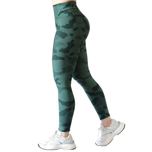 Leggings Deportivos para Mujer Fitness: Efecto Básico, Cintura Alta, Textil Lycra Transpirable con Acabado Liso Army, Verde | Adriana Olimpo