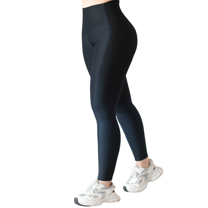 Leggings Deportivos para Mujer Fitness: Efecto Básico, Cintura Alta, Con Bolsillos Laterales, Textil Lycra Transpirable con Acabado Liso Degradado, Color Azul Profundo| Adriana Olimpo