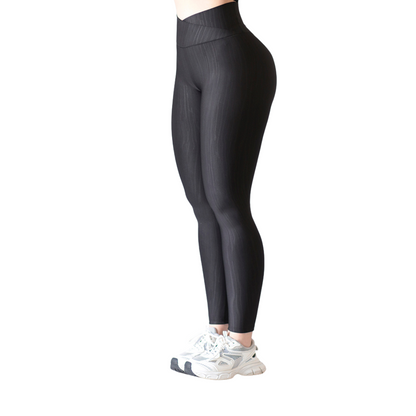 Leggings Deportivos para Mujer Fitness:  Efecto Push Up, Cintura Alta, Textil Lycra Transpirable con Relieves de Parota, Color Negro | Adriana Olimpo