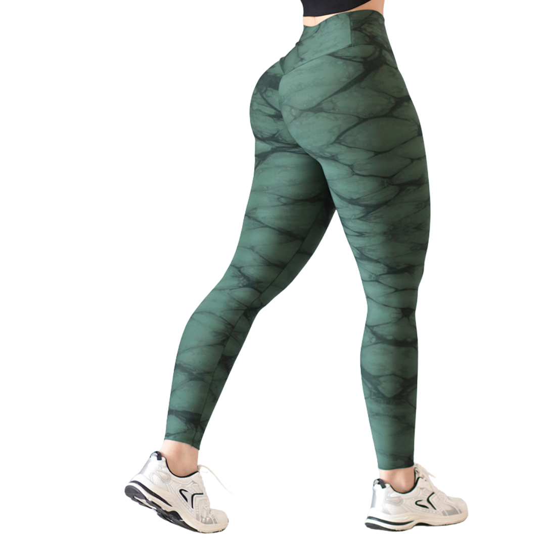 Leggings Deportivos para Mujer Fitness: Efecto Push Up, Cintura Alta, Textil Lycra Transpirable con Acabado Liso Tie, Color Verde | Adriana Olimpo