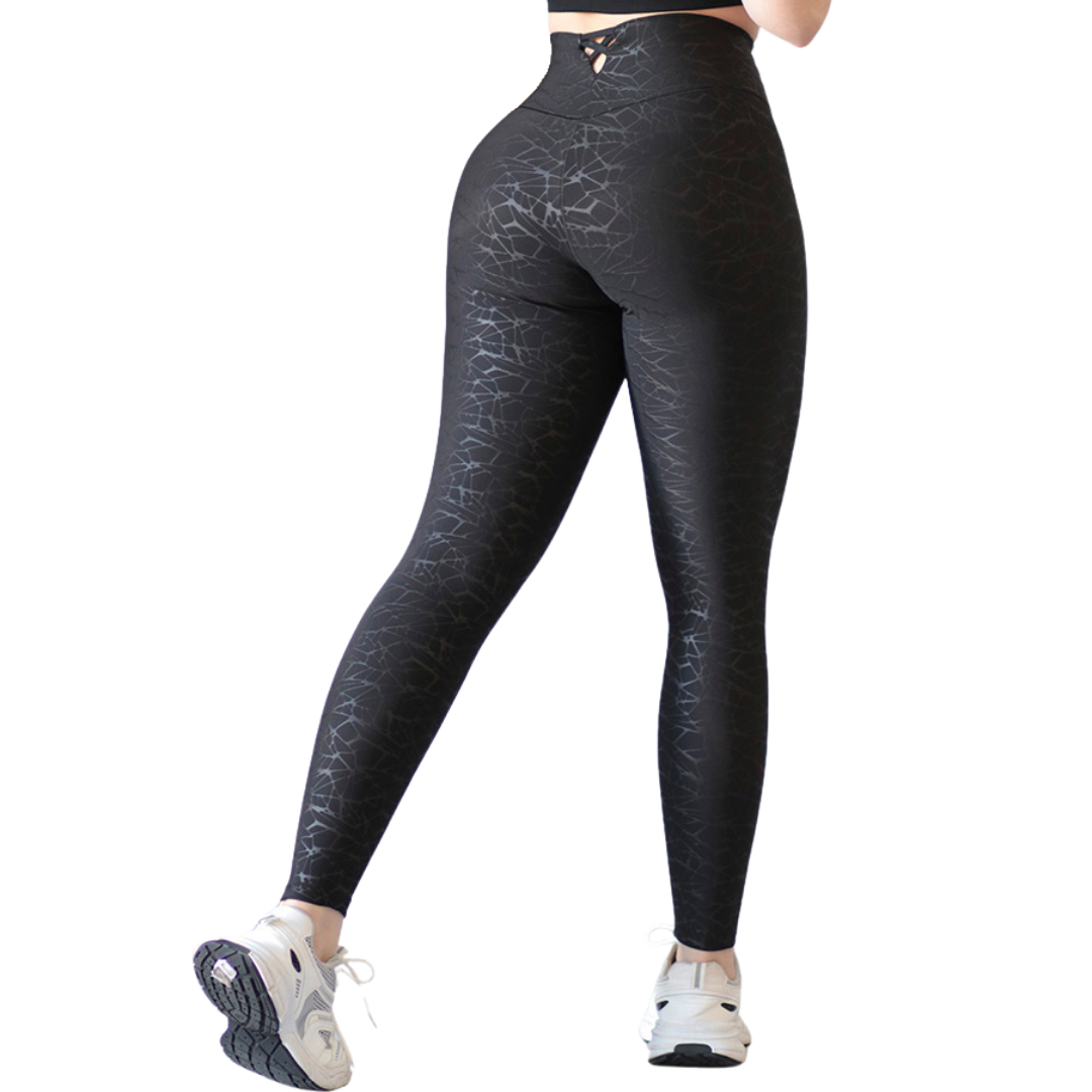 Leggings Deportivos para Mujer Fitness: Efecto Básico, Cintura Alta, Textil Lycra Transpirable con Destellos Reflectantes✨ y Relieves Web, Color Negro | Adriana Olimpo