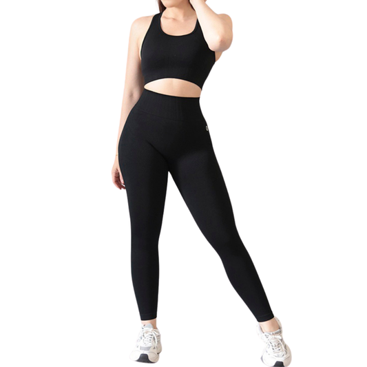 Conjunto Deportivos para Mujer Fitness: Efecto Push Up Ajuste Perfecto, Textil Tejido Transpirable Seamless, Color Negro | Adriana Olimpo