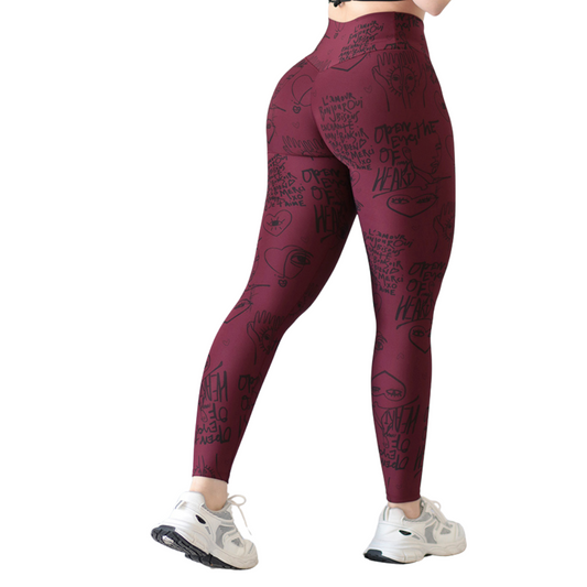 Leggings Deportivos para Mujer Fitness: Efecto Push Up, Cintura Alta, Textil Lycra Transpirable con Acabado Liso, Color Tinto Retro | Adriana Olimpo