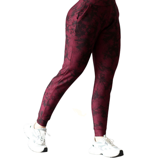 Pans Deportivos para Mujer Fitness: Efecto Básico, Cintura Alta, Con Bolsillos Laterales, Textil Lycra Transpirable con Acabado Liso, Color Vino | Adriana Olimpo