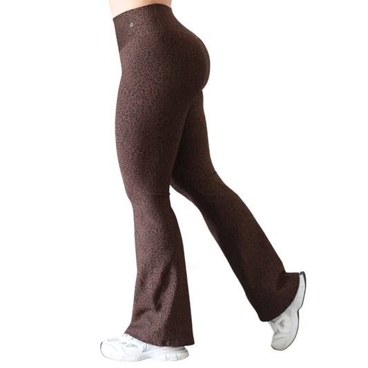 Leggings Deportivos para Mujer Fitness: Efecto Básico, Cintura Alta, Textil Lycra Transpirable con Acabado Liso Mini Print, Color Chocolate | Adriana Olimpo