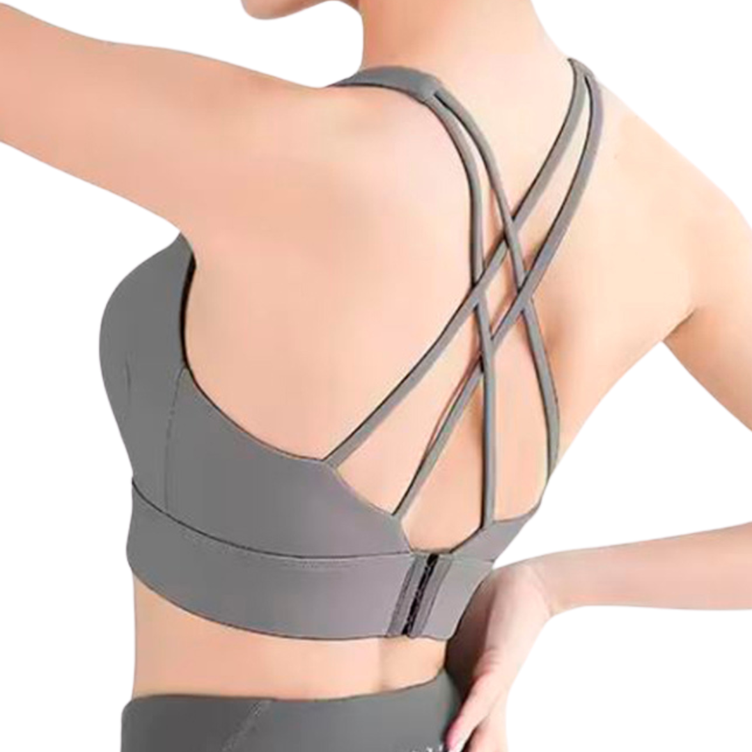 Top para Mujer Fitness: Efecto Alto Impacto, Textil Liso, Transpirable,Grey | Adriana Olimpo