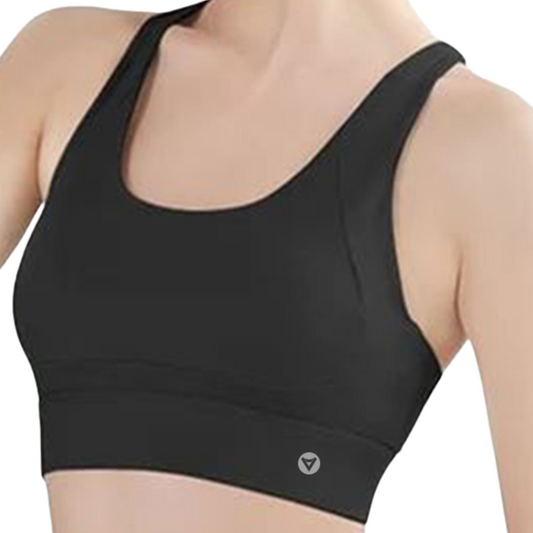 Top para Mujer Fitness: Efecto Alto Impacto, Textil Liso, Transpirable, Negro| Adriana Olimpo