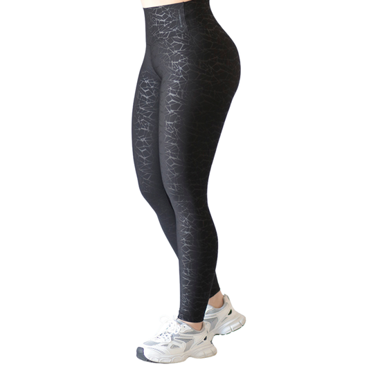 Leggings Deportivos para Mujer Fitness: Efecto Básico, Cintura Alta, Textil Lycra Transpirable con Destellos Reflectantes✨ y Relieves Web, Color Negro | Adriana Olimpo