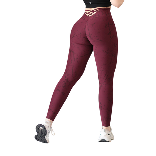 Leggings Deportivos para Mujer Fitness: Efecto Push Up, Cintura Alta, Textil Lycra Transpirable con Acabado Liso, Color Vino | Adriana Olimpo