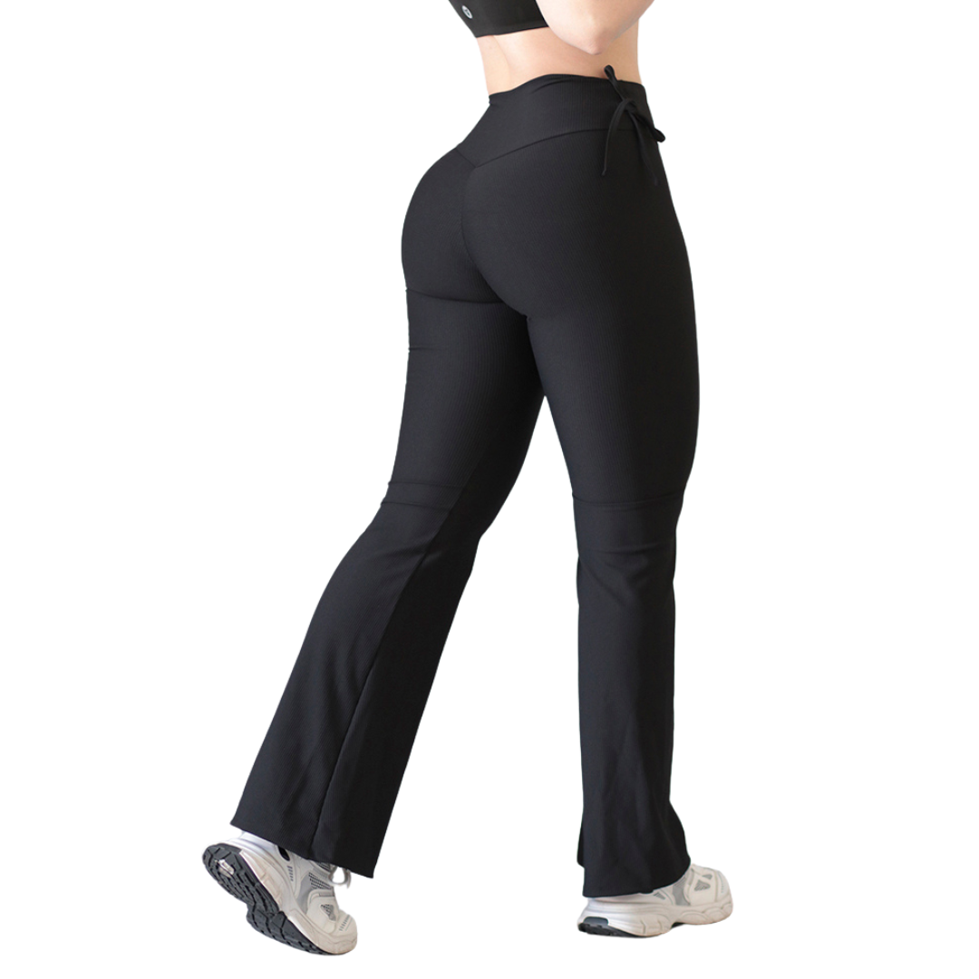 Leggings Deportivos para Mujer Fitness:  Campana, Efecto Push Up, Cintura Alta, Textil Lycra Transpirable con Acabado Liso, Color Negro | Adriana Olimpo