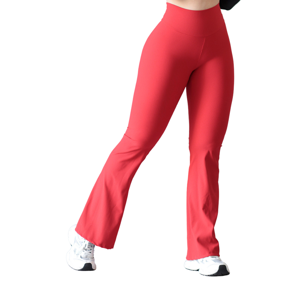 Leggings Deportivos para Mujer Fitness: Efecto Push Up, Cintura Alta, Textil Lycra Transpirable Texturizado con Relieves Lineas, Color Rojo | Adriana Olimpo