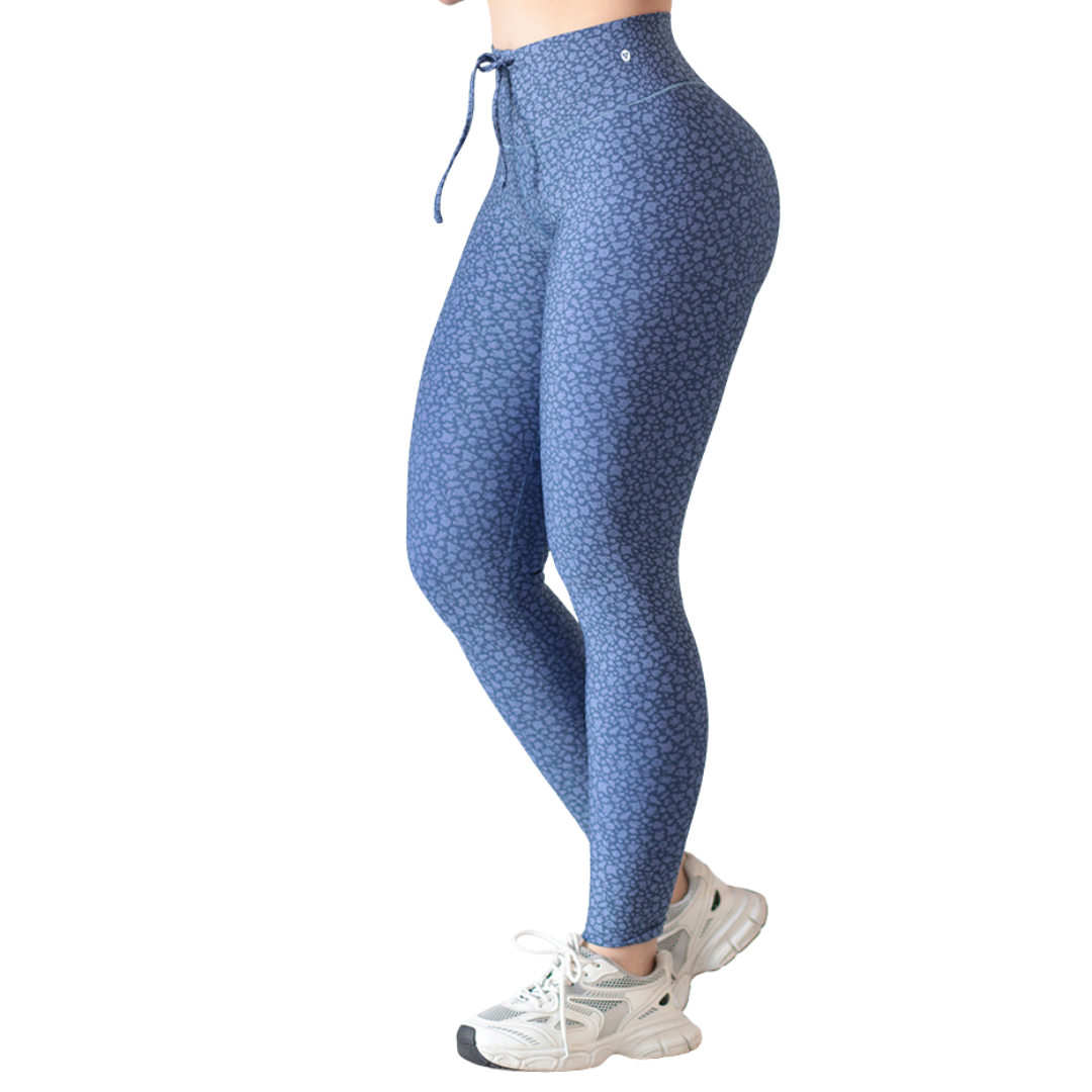 Leggings Deportivos para Mujer Fitness: Efecto Push Up, Cintura Alta, Textil Lycra Transpirable con Acabado Liso Manchitas, Color Azul| Adriana Olimpo