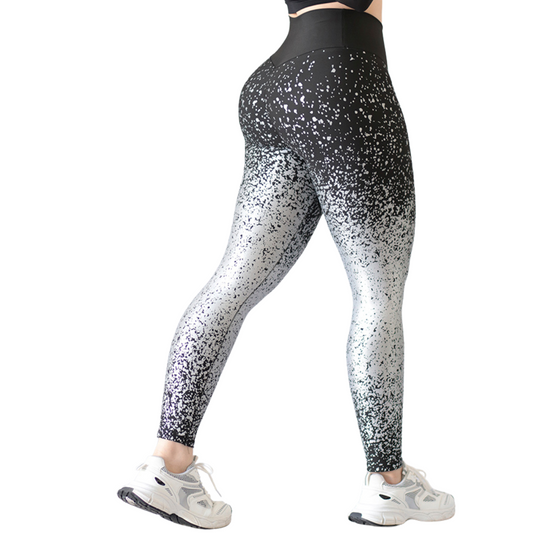 Leggings Deportivos para Mujer Fitness:  Efecto Push Up, Cintura Alta, Textil Lycra Transpirable con Destellos Reflectantes✨ y Relieves Gotitas, Color Negro | Adriana Olimpo