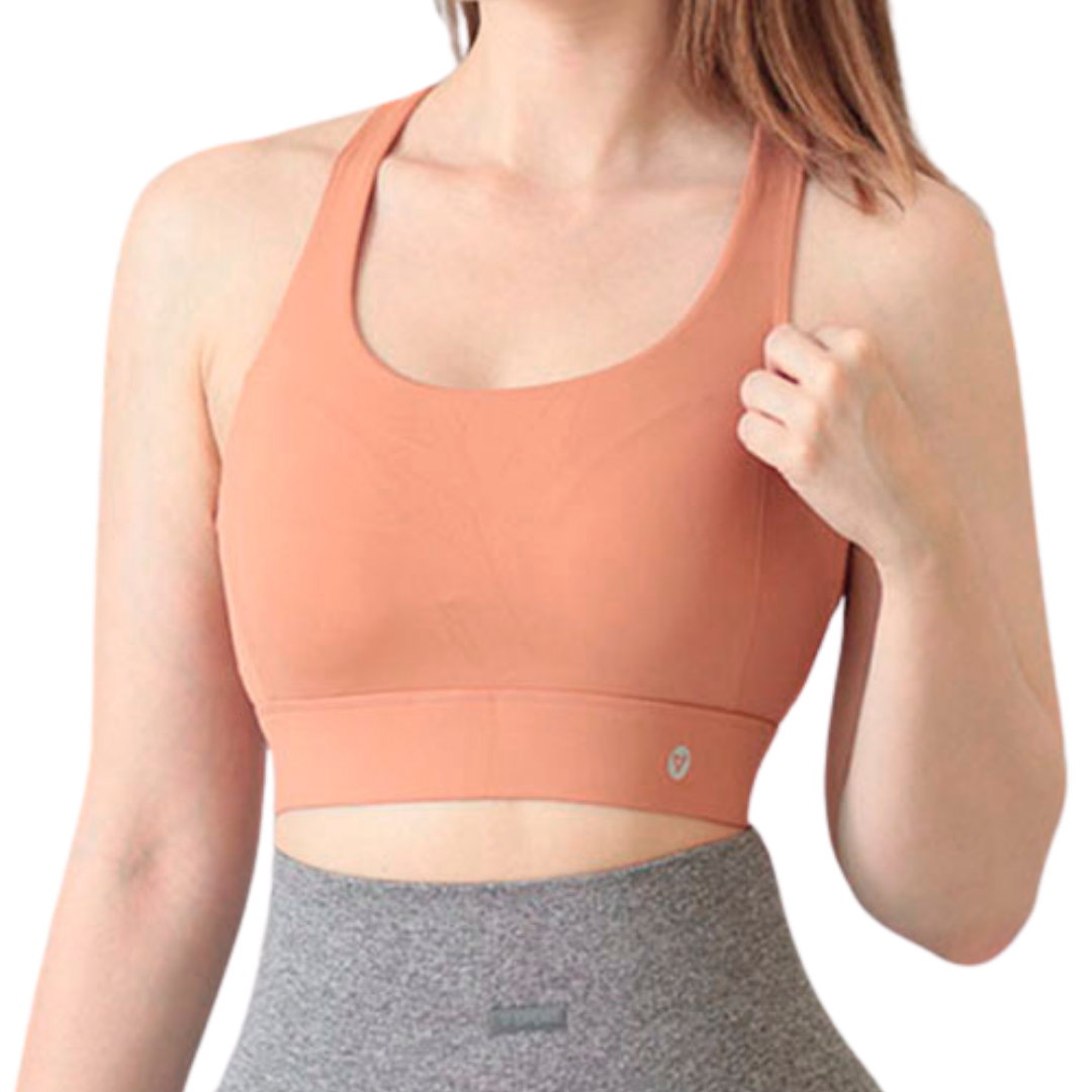 Top para Mujer Fitness: Efecto Alto Impacto, Textil Liso, Transpirable, Con Broches, Naranja | Adriana Olimpo