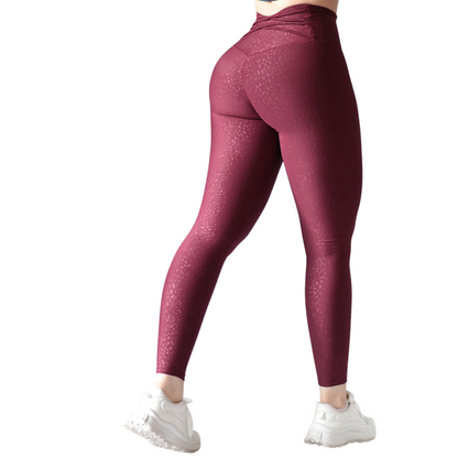 Leggings Deportivos para Mujer Fitness: Efecto Push Up, Cintura Alta, Textil Lycra Transpirable con Relieve Mini Print, Tinto Forty | Adriana Olimpo