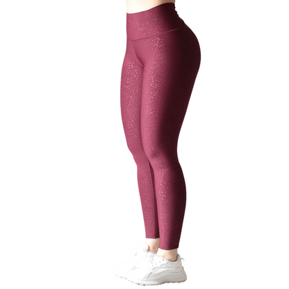 Leggings Deportivos para Mujer Fitness: Efecto Push Up, Cintura Alta, Textil Lycra Transpirable con Relieve Mini Print, Tinto Forty | Adriana Olimpo