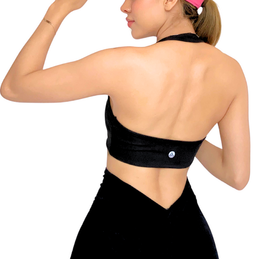 Top para Mujer Fitness: Twist Alto Impacto, Textil Liso, Transpirable, Color Negro| Adriana Olimpo