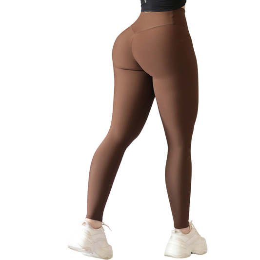 Leggings Deportivos para Mujer Fitness: Efecto Push Up, Cintura Alta, Textil Lycra Transpirable con Acabado Liso, Color Café | Adriana Olimpo