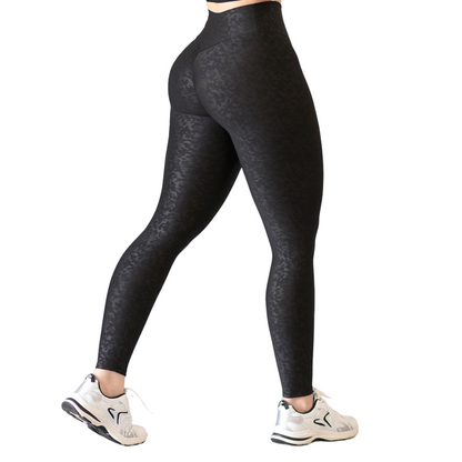 Leggings Deportivos para Mujer Fitness:  Efecto Push Up, Cintura Alta, Textil Lycra Transpirable con Relieves Rang, Color Negro | Adriana Olimpo